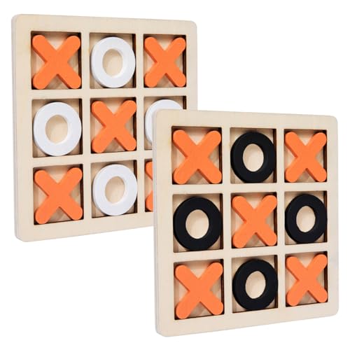 Tic Tac Toe,2 Stück Tic Tac Toe Extreme,Tic Tac Holzspiel Interaktives Brettspiele Reisespiel Strategie- und Denkspiel Geeignet für Partys und Feiern 14.5 x 14.5cm (Orange Weiß,Orange Schwarz) von LEOEASIY