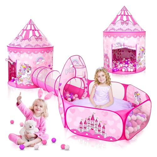 Kinder Spielzelt Und Tunnel,3 In 1 Pop Up Spielzelt Ball Grube Für Kleinkinder Indoor Outdoor Spielhaus Mit Kriechtunnel Spielzeug Geschenk Für Kinder Baby Mädchen Jungen von LEONFFS