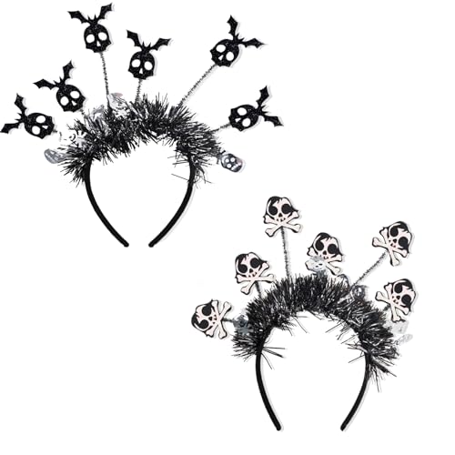 LERTREEUK 2 Stück Halloween schwarzes Stirnband mit Fledermaus-Totenkopf-Muster für Maskerade Horror Party Cosplay Kopfschmuck von LERTREEUK