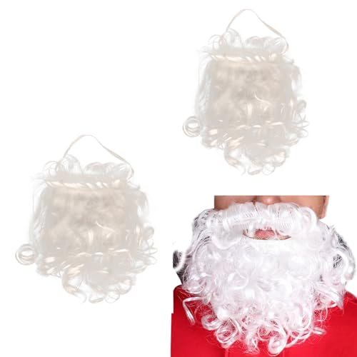 LERTREEUK 2 Stück Weihnachten Weihnachtsmann falscher Bart Cosplay Weiß Lange Locken Stil Bärte Requisiten Xmas Adult Party Kostüm Zubehör von LERTREEUK