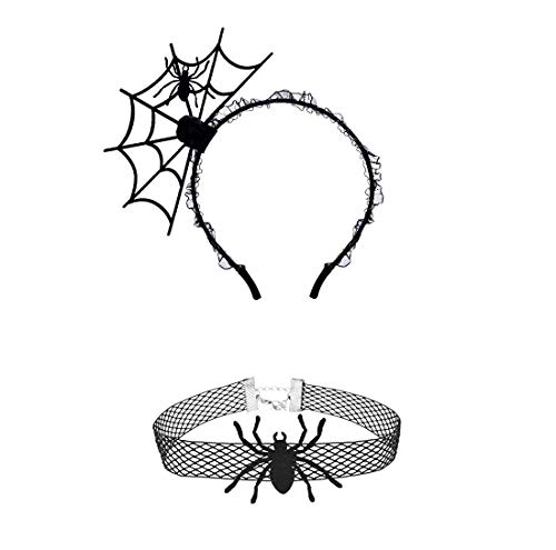 LERTREEUK Halloween-Stirnbänder aus Spinnennetz, Halsband, Spitze, Cosplay, Party, Kostüm von LERTREEUK