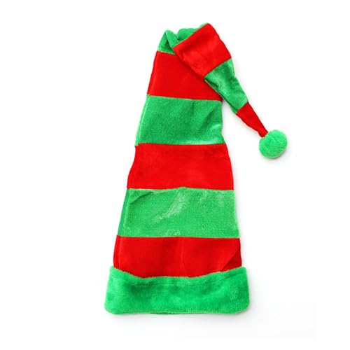 LERTREEUK Unisex Weihnachten Plüsch Hut Candy Gestreift Lange Samt Elf Hut Santa Claus Cap Xmas Party Dress up (Rot Grün Streifen) von LERTREEUK