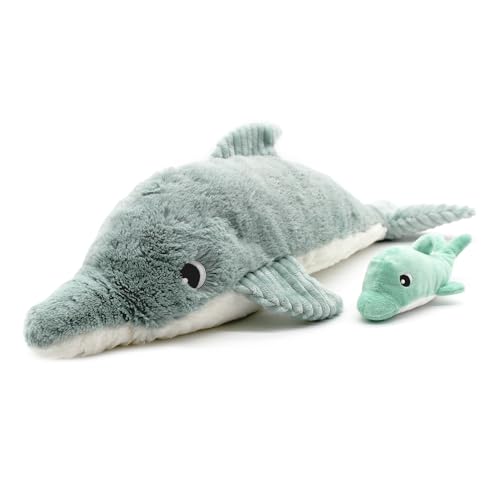 Les Déglingos Les Ptipotos by Tofou Le Delfin Maman Baby – Kuscheltier – weiches Plüschtier Geburt – Mintgrün – 54 cm von LES DÉGLINGOS