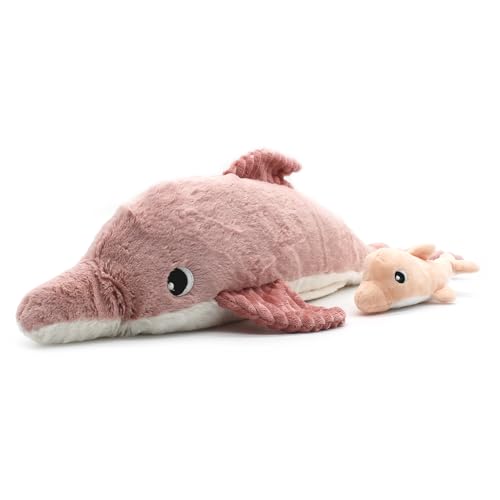 Les Déglingos Les Ptipotos by Tofou Le Delfin Maman Baby – Plüschtier – sehr weich Geburt – Rosa – 54 cm von LES DÉGLINGOS