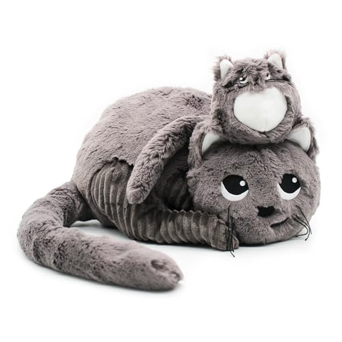 Les Déglingos - PTIPOTOS – MIAU Le Chat Maman Bébé – Plüschtier sehr weich Geburt – Grau – 33 cm von LES DÉGLINGOS