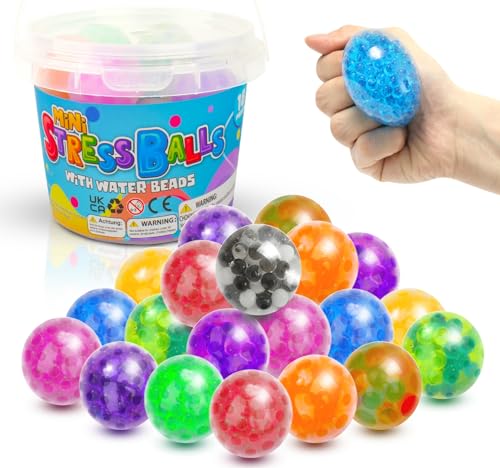 LESONG 18 Stück Mini Stress Balls, Mini Stressball Squishy Ball mit Wasserperlen, Anti Stress Ball Quetschball Squeez Spielzeug für Kinder Erwachsene Geburtstag Geschenke ADHD Autismus von LESONG