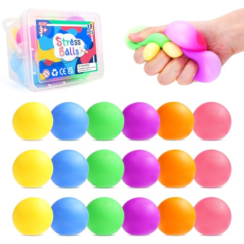 LESONG 18 Stück Mini Stress Balls, Anti Stress Bälle Squishy Balls für Kinder, Kleine Sensory Stressball Quetschball Squeez Spielzeug für Kinder Erwachsene Geburtstag Geschenke ADHD Autismus von LESONG