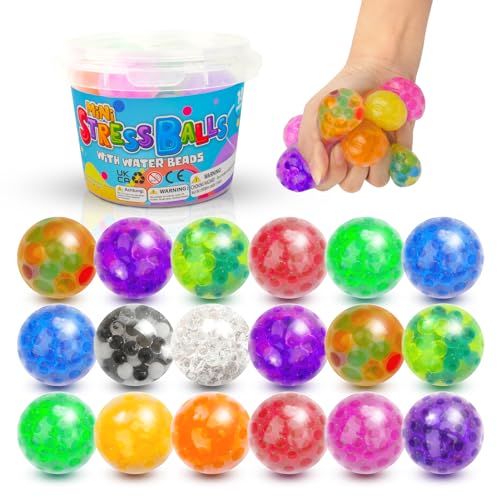 LESONG 18 Stück Mini Stress Balls, Mini Stressball Squishy Ball mit Wasserperlen, Anti Stress Ball Quetschball Squeez Spielzeug für Kinder Erwachsene Geburtstag Geschenke ADHD Autismus von LESONG