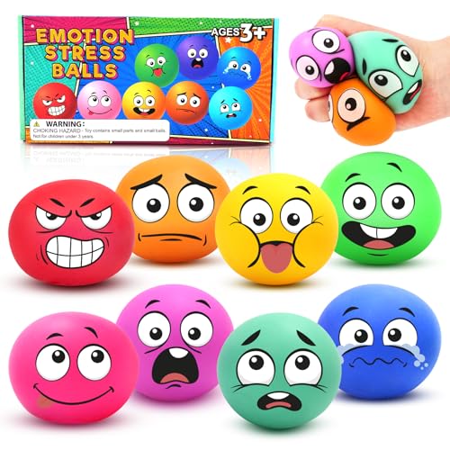 LESONG 8 Stück Stress Balls, Anti Stress Ball Squishy Ball Farbwechsel mit lustiger Gesicht, Stressball Quetschball Spielzeug für Kinder Erwachsene Geburtstag Geschenke ADHD Autismus von LESONG