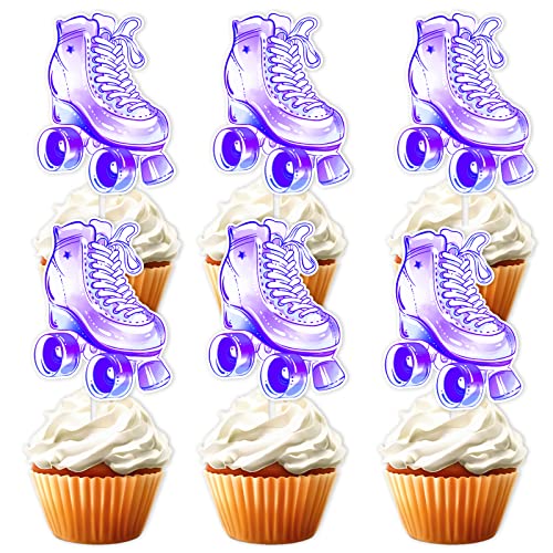 18 Stück Glitzer-Rollschuhe Dessert Cupcake Topper Junge Mädchen Happy Birthday Thema Dekor 80er 90er Retro Hip Hop Roller Skating Party Supplies Dekorationen von LETLIMIT