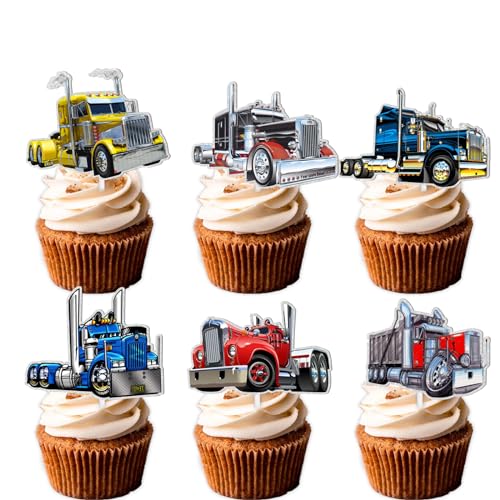 18 Stück Glitzer Truck Auto Dessert Cupcake Topper Transport Fahrzeug Thema Dekor Zubehör Baby Shower Junge Mädchen Happy Birthday Party Dekorationen von LETLIMIT