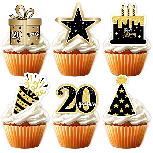 18 Stück Gold Glitzer 20 Dessert Cupcake Topper Pick für Mann Frau 20. Jahre alt Happy Birthday Party Thema Dekor Zubehör Feiern Jäten Jahrestag Party Dekorationen von LETLIMIT