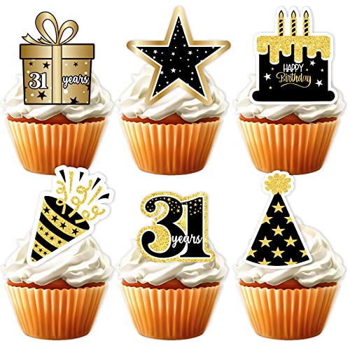 18 Stück Gold Glitzer 31 Dessert Cupcake Topper Pick für Frau Mann 31. Jahre alt Happy Birthday Party Thema Dekor Zubehör Feiern Jäten Jahrestag Party Dekorationen von LETLIMIT