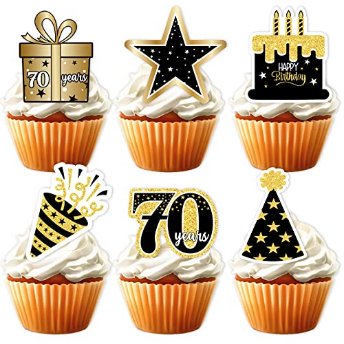 18 Stück Gold Glitzer 70 Dessert Cupcake Topper Pick für Mann Frau 70. Jahre alt Happy Birthday Party Thema Dekor Zubehör Feiern Jäten Jahrestag Party Dekorationen von LETLIMIT