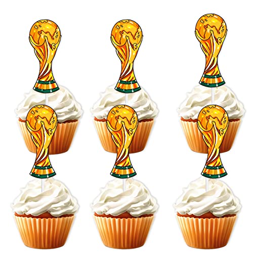 18 Stück Gold Glitzer Fußball Trophäe Cupcake Topper Fußball Weltmeisterschaft Thema Dekoration Supplies Athleten Jungen Männer Happy Birthday Party Dekoration von LETLIMIT