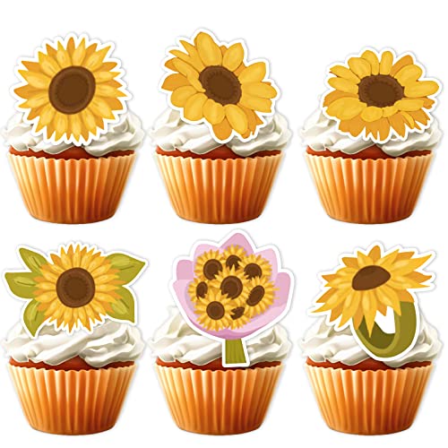 18 Stück Gold Glitzer Sonnenblume Dessert Cupcake Topper Sommer Blumen Pflanze Dekor Zubehör Mädchen Frau Happy Birthday Party Jäten Jahrestag Dekorationen von LETLIMIT