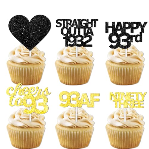 18 Stück Schwarz Gold Glitzer Dessert Cupcake Pick für Straight Outta 1930 Cheer to 93 Years Old Thema Decor Supplies Happy 93rd Birthday Party Dekoration von LETLIMIT