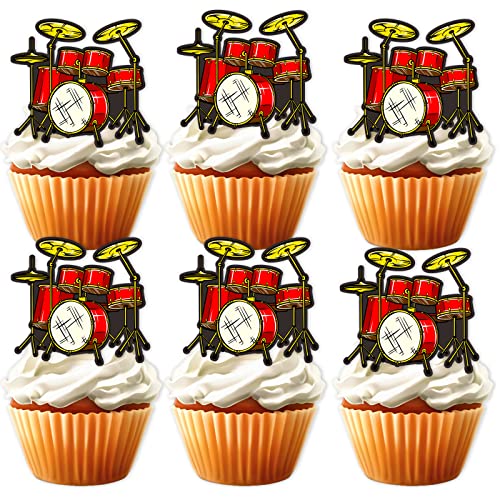 18 Stück Trommel rot Glitzer Dessert Cupcake Topper Musik Rock Roll Drummer Thema Dekor Zubehör Babyparty Jungen Mädchen Happy Birthday Party Dekorationen von LETLIMIT