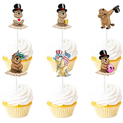 18 Stück braune Glitzer-Dessert-Cupcake-Topper Happy Murmeltier Thema Dekorationen Babyparty Junge Mädchen Geburtstag Party Decor Supplies von LETLIMIT