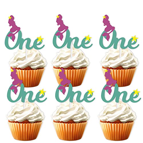 18 Stück grüne Glitzer-Meerjungfrau, 1 Dessert-Cupcake-Topper unter dem Meer, Dekoration für Jungen und Mädchen, Happy Birthday Party-Dekorationen von LETLIMIT