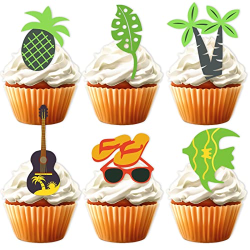 18 Stück grüne Glitzerpalme Dessert Cupcake Topper Tropical Hawaii Aloha Luau Strand Urlaub Thema Dekor Zubehör Babyparty Jungen Mädchen Happy Birthday Party Dekorationen von LETLIMIT