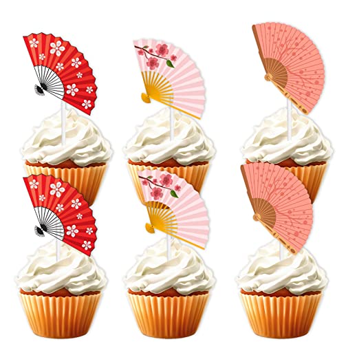 18 Stück rosa Faltfächer Dessert Cupcake Topper Retro Eleganz Traditionelle Hochzeit Thema Dekor Zubehör Mädchen Frau Happy Birthday Party Dekorationen von LETLIMIT