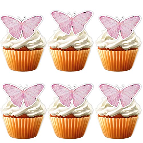 18 Stück rosa Glitzer Dessert Cupcake Topper Pick für Natur Insekten Garten Schmetterling Thema Dekor Zubehör Babyparty Frau Dame Mädchen Happy Birthday Party Dekorationen von LETLIMIT