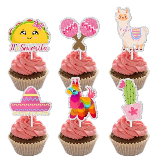 18 Stück rosa Glitzer It's Senorita Cute Taco Bout Dessert Cupcake Topper Mexican Yummy Food Fiesta Festival Thema Dekor Supplies Babyparty Geschlecht Enthüllung Geburtstag Party Dekorationen von LETLIMIT