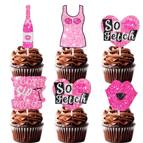 18 Stück rosa Glitzer Make-up Dessert Cupcake Topper für You Can't Sip with Me Thema Dekor Zubehör Dame Frau Mädchen Happy Birthday Party Dekoration von LETLIMIT