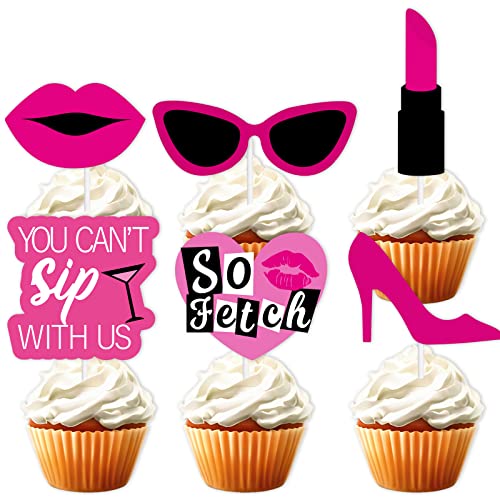 18 Stück rosa Glitzer Make-up High Heel Lippenstift Dessert Cupcake Topper für You Can't Sip with Me Thema Dekor Supplies Lady Woman Girl Happy Birthday Party Dekoration von LETLIMIT