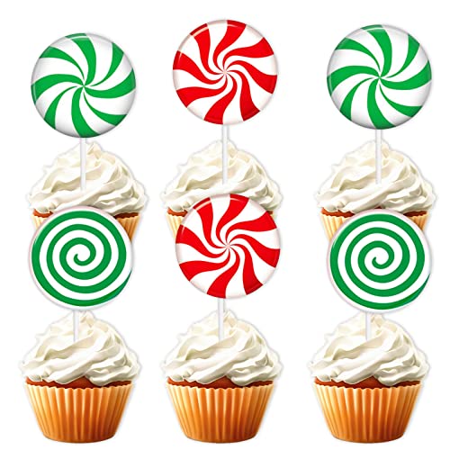 18 Stück rot grün Glitzer Dessert Cupcake Topper Sweet Lollipop Candy Happy Christmas Thema Dekor Zubehör Babyparty Junge Mädchen Geburtstag Party Zubehör von LETLIMIT