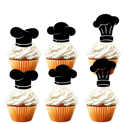 18 Stück schwarze Glitzer-Kochmütze, Dessert-Cupcake-Topper, Koch-Thema-Dekoration, für Jungen und Männer, Happy Birthday, Sommerparty-Dekorationen von LETLIMIT