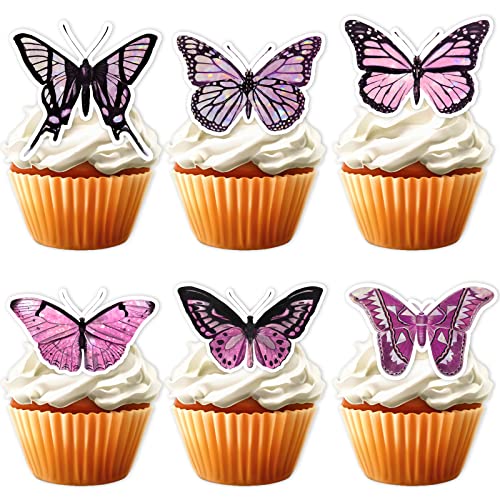 18 bunte Glitzer-Dessert-Cupcake-Topper für Natur, Insekten, Garten, Schmetterling, Thema, Dekoration, Zubehör für Babyparty, Frau, Mädchen, Happy Birthday Party-Dekorationen von LETLIMIT