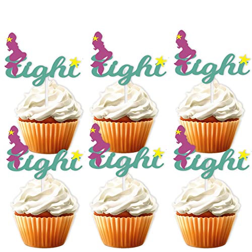 18 grüne Glitzer-Meerjungfrauen-Dessert-Cupcake-Topper unter dem Meer, Dekoration für Jungen und Mädchen, Happy Birthday Party-Dekorationen von LETLIMIT