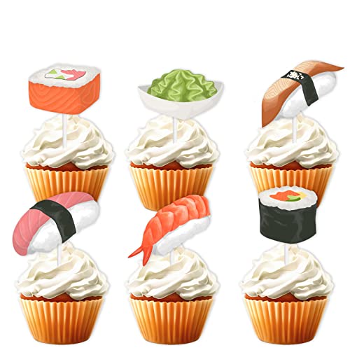 Glitzer-Sushi-Dessert-Cupcake-Topper japanische Party-Themen-Dekoration Zubehör Babyparty Männer Frau Happy Birthday Dekorationen Set 18-teilig von LETLIMIT