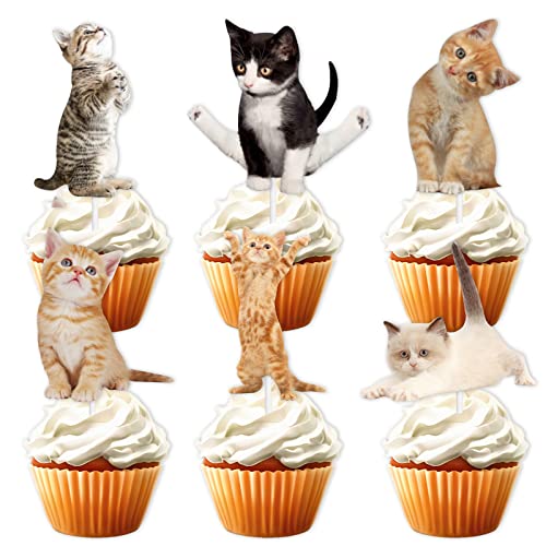 Niedliche Katze Dessert Cupcake Topper Pick für niedliche schöne Katze Thema Dekorationen Babyparty Jungen Mädchen Happy Birthday Party Dekor Zubehör 18 Stück Glitzer von LETLIMIT