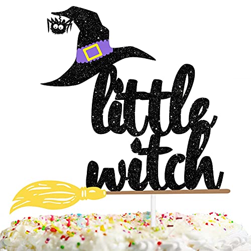 Schwarzer Glitzer Besen Hexenhut Kuchen Topper Litter Hexe Halloween Zombie Killer Fantasy Horror Thema Dekorationen Jungen Mädchen Mann Frau Happy Birthday Party Dekor Supplies von LETLIMIT