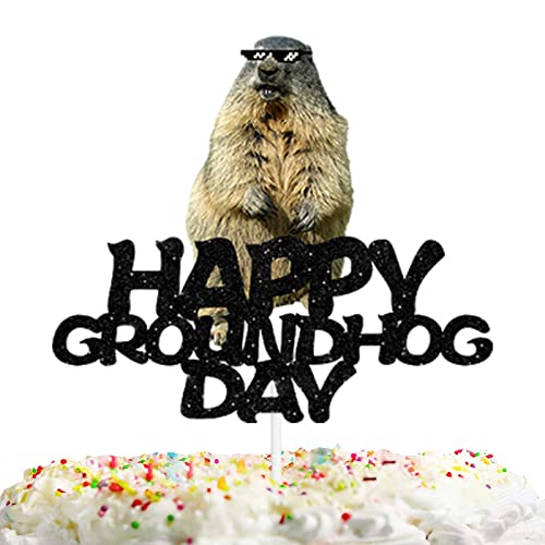 Schwarzer Glitzer Happy Groundhog Day Kuchenaufsatz Groundhog Thema Dekorationen Babyparty Junge Mädchen Geburtstag Party Dekor Zubehör von LETLIMIT