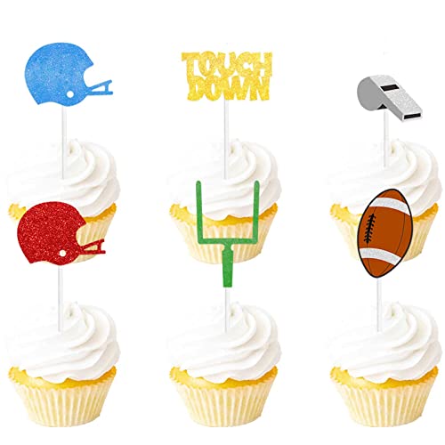 Touchdown Dessert-Cupcake-Topper Rugbyball Super Schüssel Party Thema Dekorationen Junge Männer Happy Birthday Sport Game Day Decor Supplies Set 18-teilig von LETLIMIT