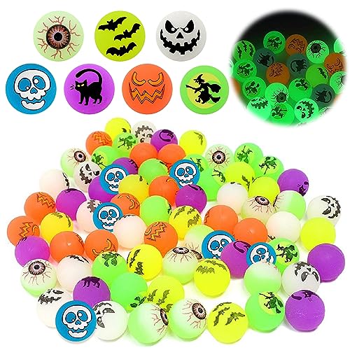 LETTERASHQP 48 Stück Halloween Luminous Flummi für Kinder Halloween Mitgebsel Kinder Halloween Flummi Im Dunkeln leuchtende Springende Bälle Gummiball Springball Hüpfball Kinder von LETTERASHQP