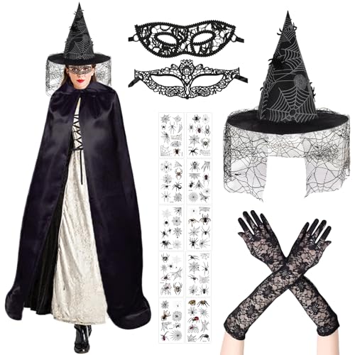 LETTERASHQP Hexenkostüm Halloween Umhang Damen Hexenkostüm Mädchen Halloween Hexenhut Damen Hexenkostüm Halloween Kostüm Hexen Kostüm Damen Halloween Accessoires Kostüm Hexe Damen Hexenumhang Hexe Hut von LETTERASHQP