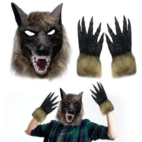 LETTERASHQP Werwolf Maske Erwachsene Halloween Werwolf Kostüm Herren Werwolf Maske Kinder Wolfskopfmaske Halloween gruselig Horror Halloween Kostüm Kit für Halloween Party Cosplay von LETTERASHQP