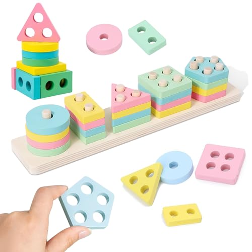 LETTERASHQP Stapelturm Baby Stapelturm Holz Stapelspiel Sortierspiel Steckspiel Holz Shape Sorter Stapelspielzeug Stapelturm Motorikspielzeug Stapelwürfel Geschenk für Mädchen Junge ab 1 2 3 Jahr von LETTERASHQP