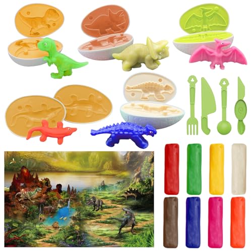 LETTERASHQP 18 Stück Knete Zubehör Knetwerkzeug für Kinder ab 2 3 4 Jahre Dinosaurier Plastilin Werkzeuge DIY knetwerkzeug Dinosaurier Kinderspielzeug Knete Zubehör Set für Kinder Jungen Mädchen von LETTERASHQP