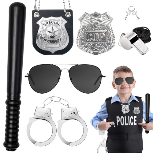 LETTERASHQP Polizei Zubehör Set 7 Stück Handschellen Kinder Polizei Kostüm Kinder Polizei Kinder Polizei Set Polizei Zubehör Kinder Polizei Kostüm Zubehör Polizei Kostüm Kinder Zubehör Schlagstock von LETTERASHQP