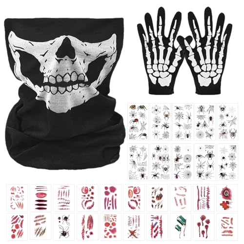 LETTERASHQP Sensenmann Kostüm,Weiße Skelett Handschuhe,Skelett Kostüm,Handschuhe Skelett für Fasching,Karneval,Halloween Party Cosplay,Damen & Herren von LETTERASHQP