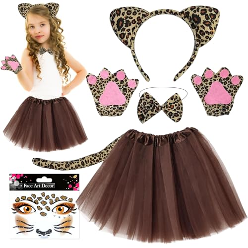 LETTERASHQP Tierkostüm Set für Kinder, Katzen Kostüme für Kinder Carnival Tierkostüm für Kinder mit Tutu Rock Kinder Ohren Tail Tierkostüm Cosplay von LETTERASHQP