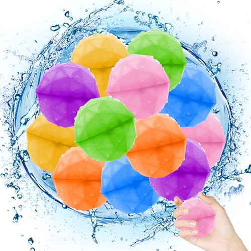 LETTERASHQP Wasserbomben Wiederverwendbar, 12 Befüllbare Wasserbomben Wasserballons Wiederverwendbar Pool Spielzeug Wasserspielzeug Party Sommerspaß Wasserspielzeug Kinder Outdoor für Pool Wasserpark von LETTERASHQP