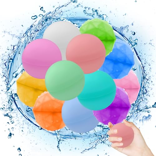 LETTERASHQP Wasserbomben Wiederverwendbar 12 Stück Befüllbare Wasserbomben Wasserballons Wiederverwendbar Pool Spielzeug Wasserspielzeug Party Wasserspielzeug Kinder Outdoor für Pool Wasserpark von LETTERASHQP