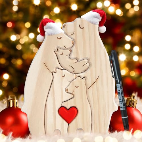 LETTERASHQP Bärenfamilie Holzkunst Personalisiertes Holzkunstpuzzle Weihnachten Deko Desktop Ornament Home Tischdekoration Familie Andenken Geschenke für Weihnacht von LETTERASHQP